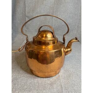 Antique Swedish/Danish Large Copper Tea Kettle hinged cover over spout